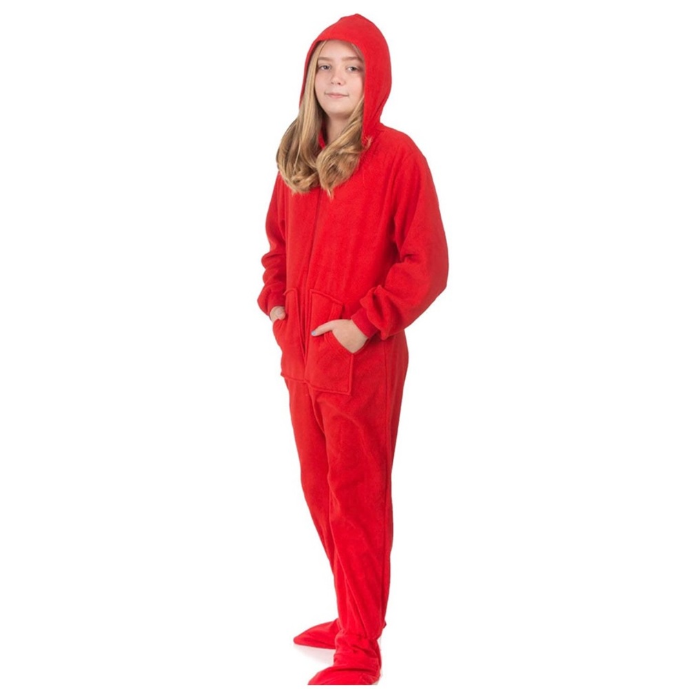 Hoodie Footie ruby red one piece pj, size SM